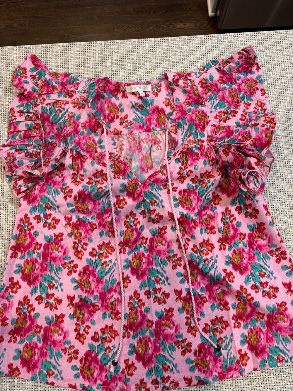Pink Floral Ruffle Sleeve Blouse
